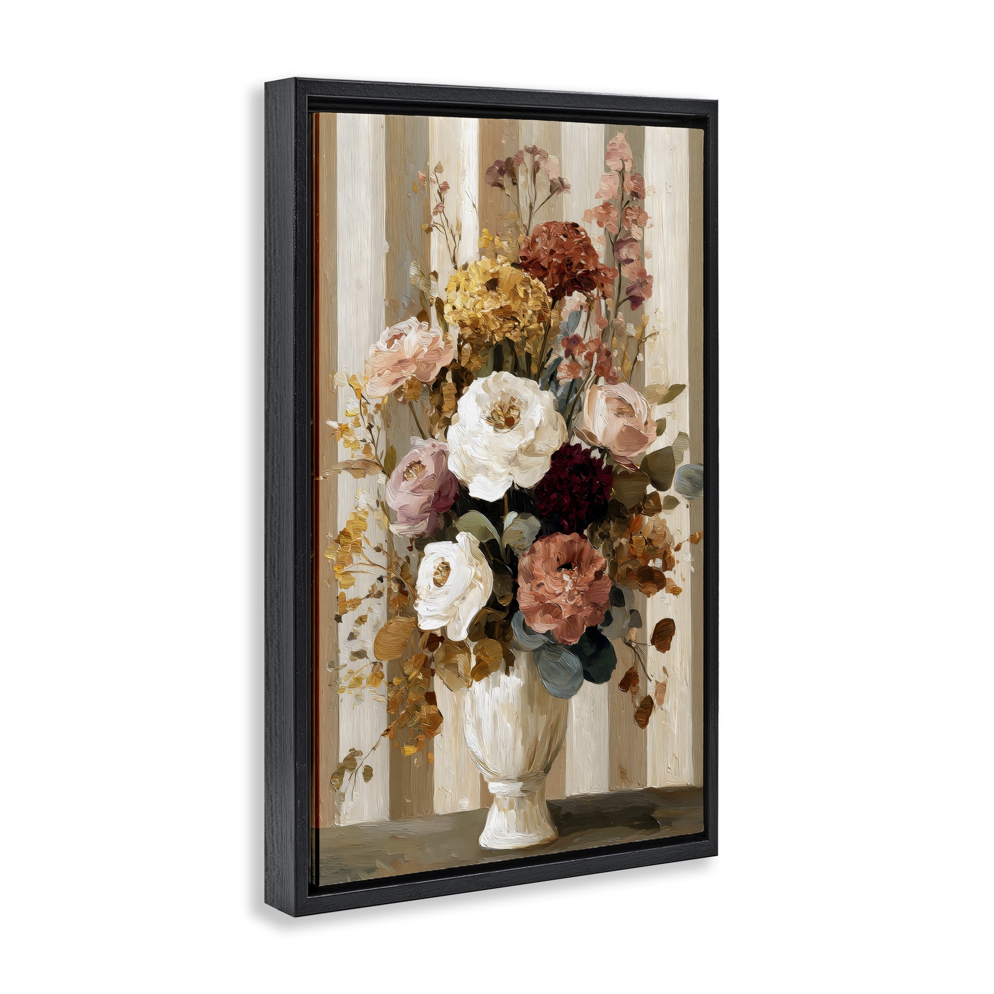 Stupell Industries Vintage Arrangement in Vase Black Framed Floater Canvas Wall Art, design by Petal Prints Design