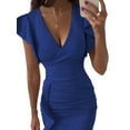 thumbnail image 3 of Women Sexy Peplum Bodycon Short Sleeve Bow Club Ruffle Pencil Party Dress, 3 of 7