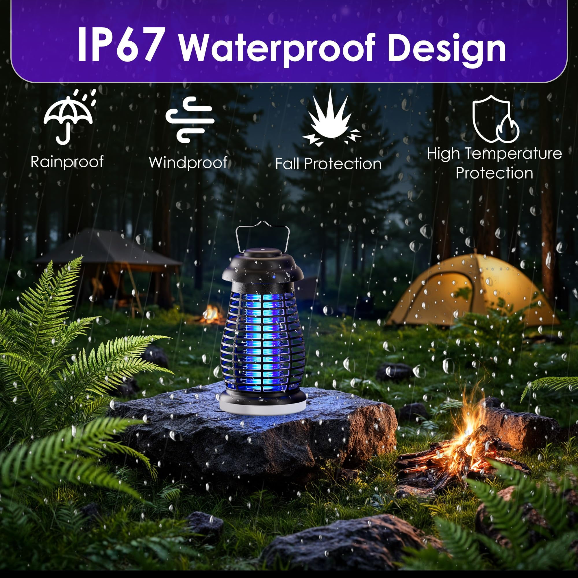 RV external accessories Bug Zapper Outdoor & Indoor Cordless Mosquito Zappers with Rechargeable 2000mAh Battery & Camping Light Electric Fly Trap for RV  Patio, Kitchen,  Portable Gnat Killer