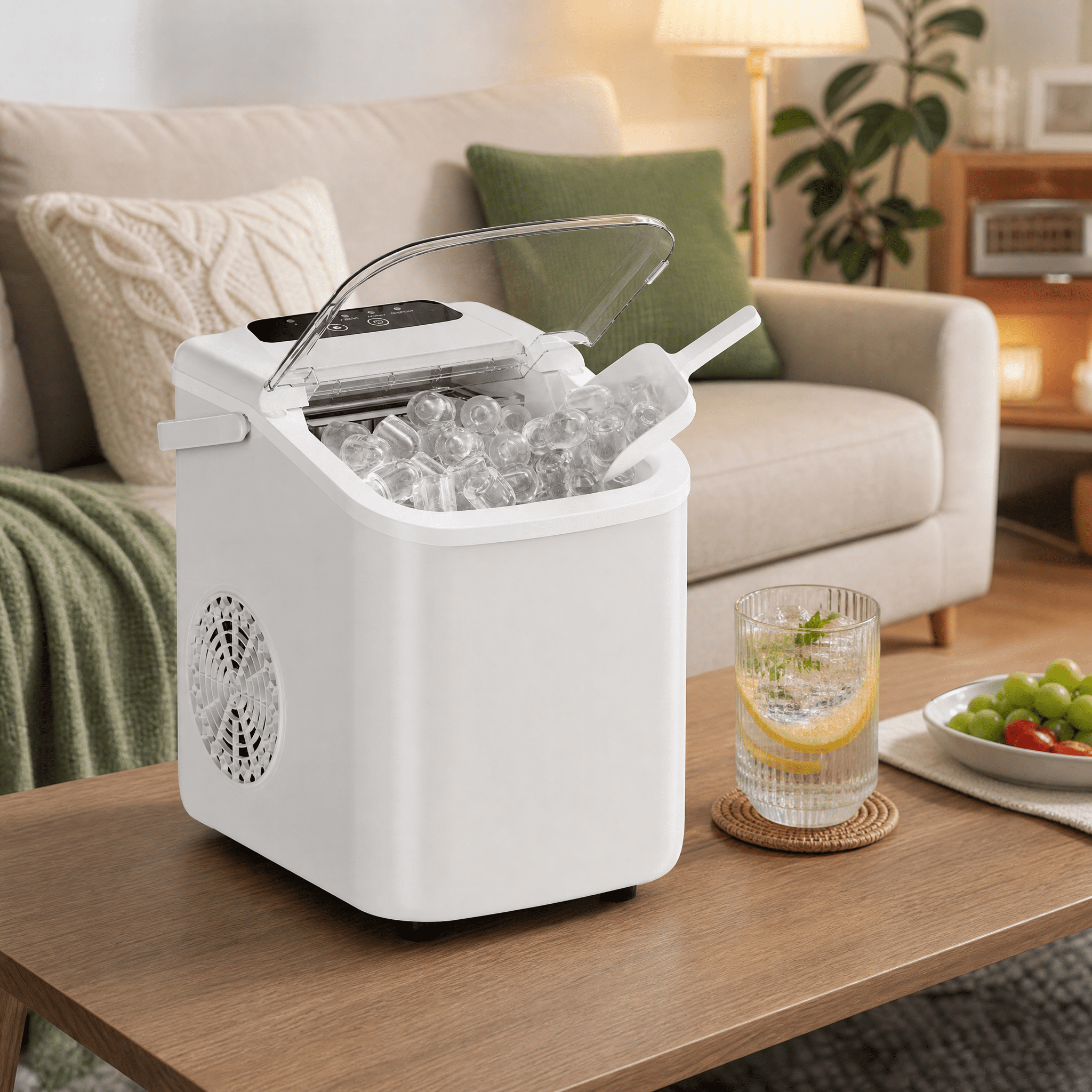 Portable Countertop Ice Maker Machine, 26lbs Daily Output, 6-8 Mins 9 Ice Cubes, 2 Ice Sizes Self-Cleaning Quiet Ice Maker with Handle for Home Office Camping