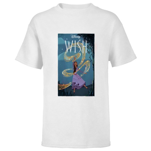 Disney Wish Asha Starry Swirl Rosas Night and Movie Logo - Short Sleeve T-Shirt for Kids - Customized-White