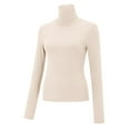 thumbnail image 4 of Holzkary Womens Mock Neck Long Sleeve T Shirts Seamless Tops Turtleneck Slim Fitted Fall Winter Top Basic Clothes 2025 Women's New Advanced Sense Slim Fashion Pure Wind High Neck Base Top Beige L, 4 of 8
