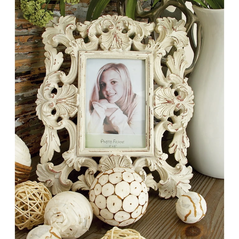 DecMode 2ASST 9 x 11 (4x6) White Polystone Traditional Photo Frame, Set  of 2 