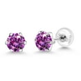 thumbnail image 5 of Gem Stone King Platinum Stud Earrings for Women Men Set with 5mm Round Fancy Purple Zirconia, 5 of 6
