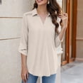 thumbnail image 2 of Bixock Plus Size Women 3/4 Length Sleeve Tops Maternity Shirts Linen Blouse Solid Color V Neck Roll Long Sleeve Lace Loose Wide Casual Daily Top, 2 of 6