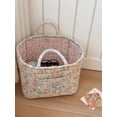 thumbnail image 3 of Cesta de almacenamiento acolchada con estampado floral verde y asas | Bolsa organizadora grande de tela con forro a cuadros, 3 of 6