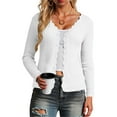 thumbnail image 2 of idosla Women's Long Sleeve Cardigan Casual V-Neck Button Open Front Outerwear Soft Cropped Knit Shrugs Sweater (White, S), 2 of 9