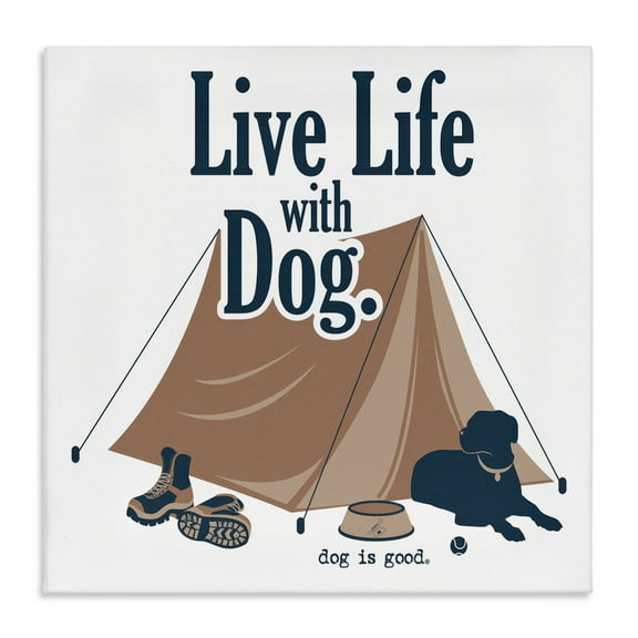 Stupell Industries Camping Life with Dog Animals Painting Wrapped Canvas Art Print Wall Art, 17 x 17