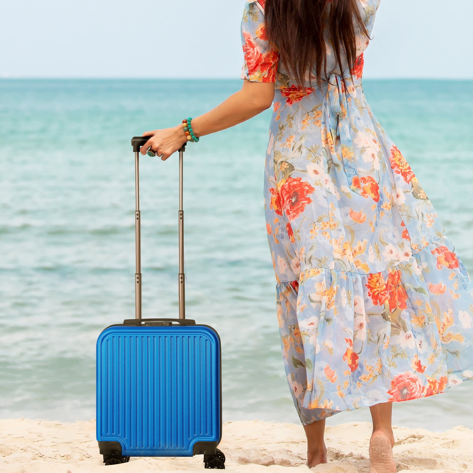 Rolling Luggage Boarding Luggage Lightweight 18" Blue
