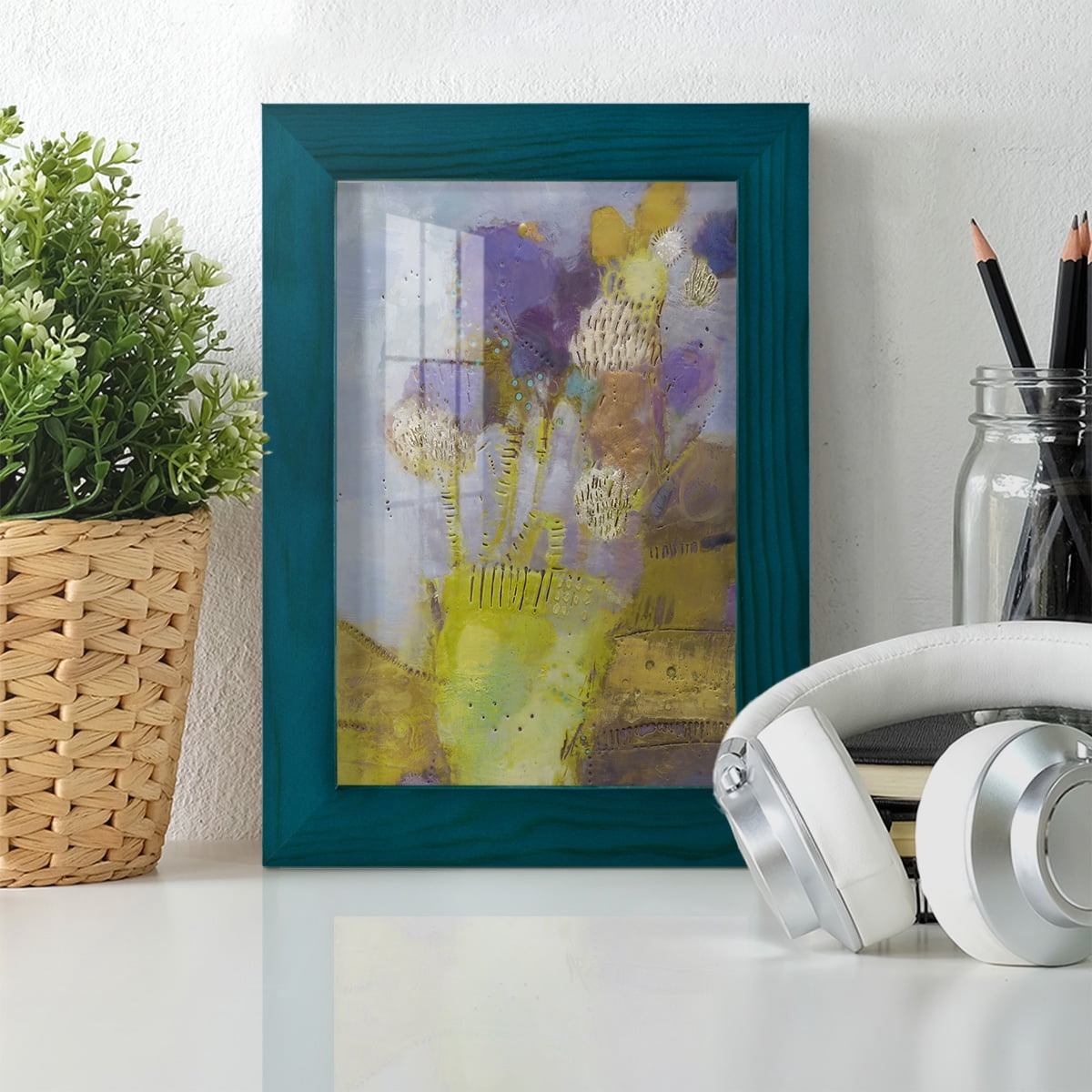Blumen II -Framed Print w/glass-Ocean Blue