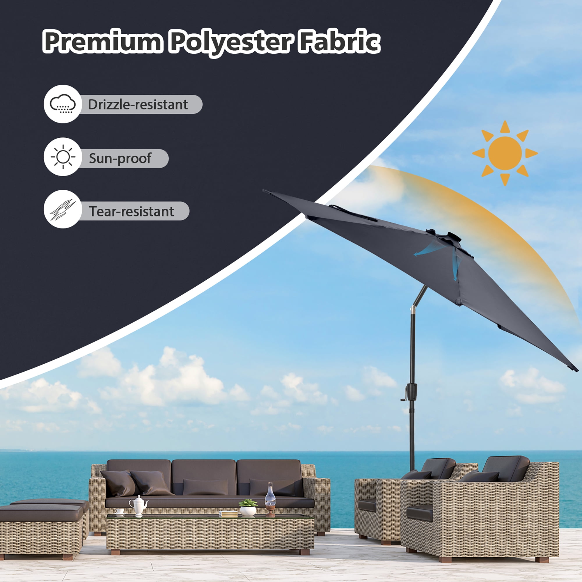 Gymax 10FT Solar Patio Umbrella 112 LED Lighted Umbrella Outdoor Table Market Umbrella Navy