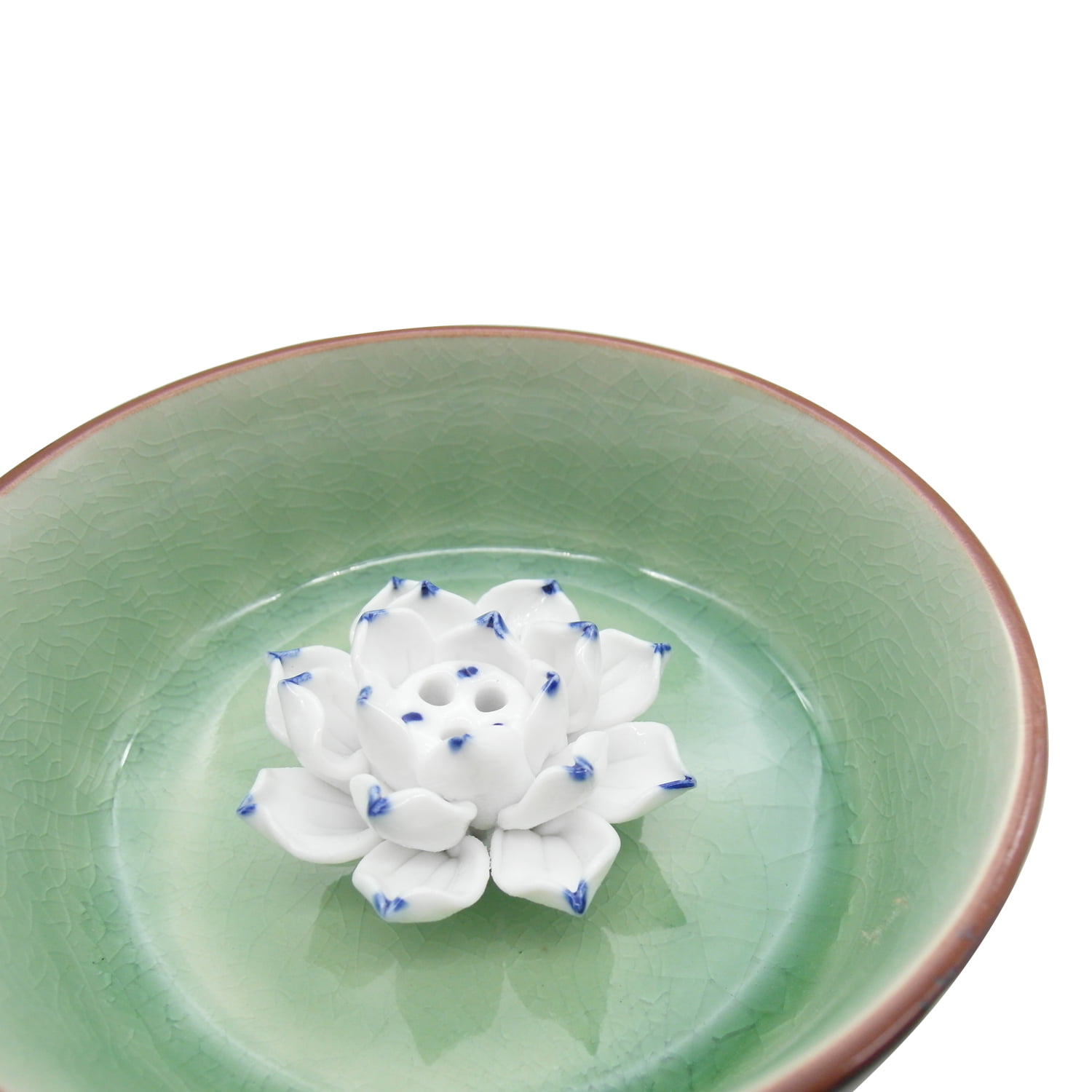 Sky Blue TrendBox Ceramic Handmade Artistic Veins Incense Holder Burner Stick Coil Lotus Ash Catcher Buddhist Water Lily Plate 
