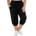 thumbnail image 2 of SHOWMALL Womens Plus Size Joggers Pants Casual Active Capri Sweatpants with Drawstring Pockets Black 2X, 2 of 7