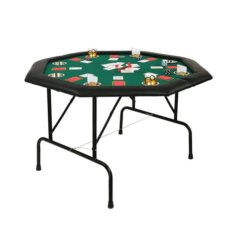 Karmas Product Folding Casino Poker Table with Cup & Foldable Leg For 8 Player, Octagon Texas Hold'em Poker Mat for Blackjack, Club, Family Games