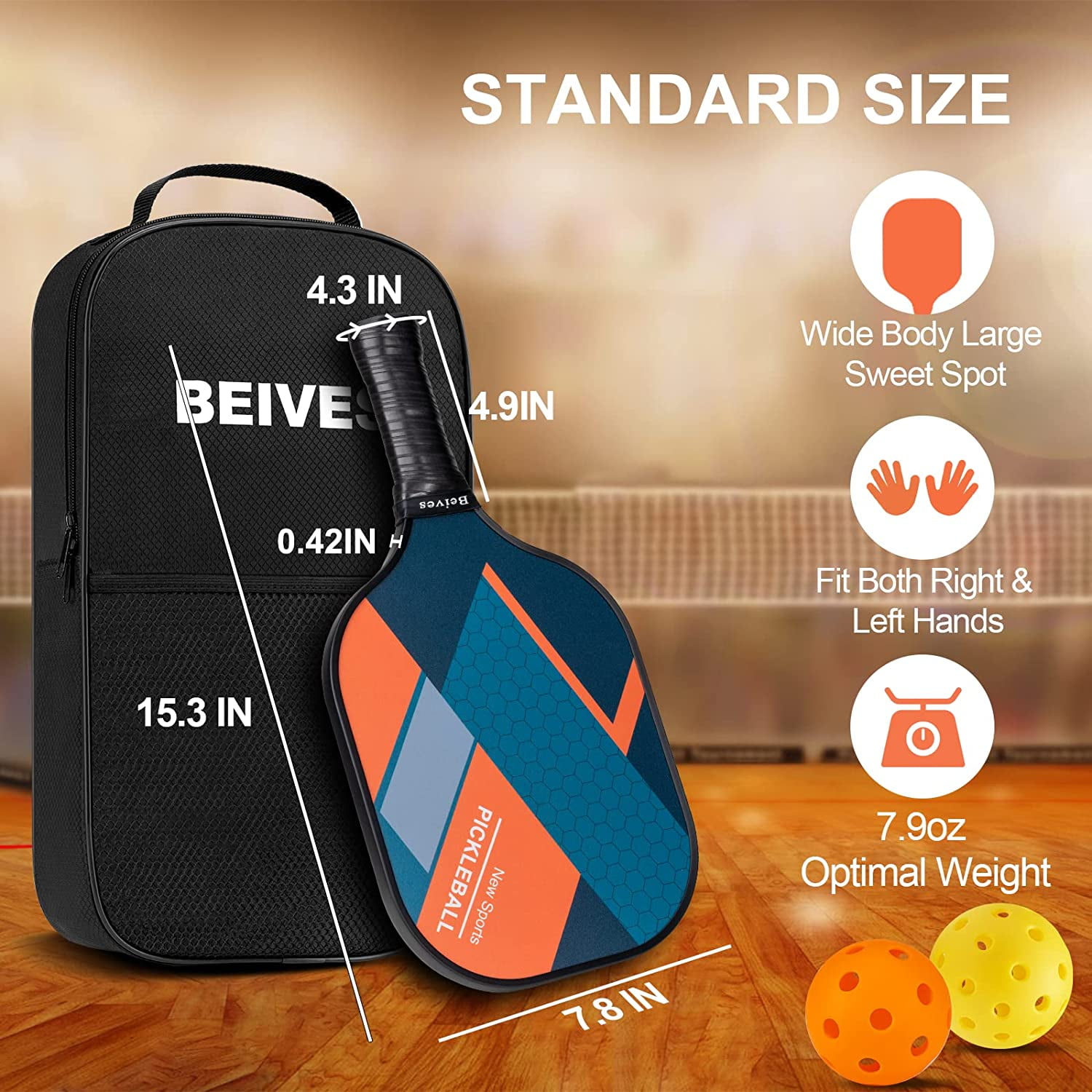 BEIVES Fiberglass Pickleball Paddle Set - 4-Player Kit w/ 4 Balls & Carry Bag - Lightweight Indoor/Outdoor