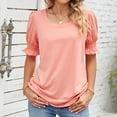 thumbnail image 2 of REORIAFEE Square Neck Tank Top Plus Womens Short Sleeve Tops Scoop Neck Tanks Puff Flowy Shirts Solid Color Pullover Vest Summer Going Out Fashion Clothing 2024 Pink, 2 of 8