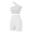 thumbnail image 4 of WCMZJ Womens Workout Sets 2 Piece Seamless Ribbed Gym Outfits One Shoulder Bra Crop Top and Biker Shorts Matching Yoga Clothes White XXL, 4 of 4