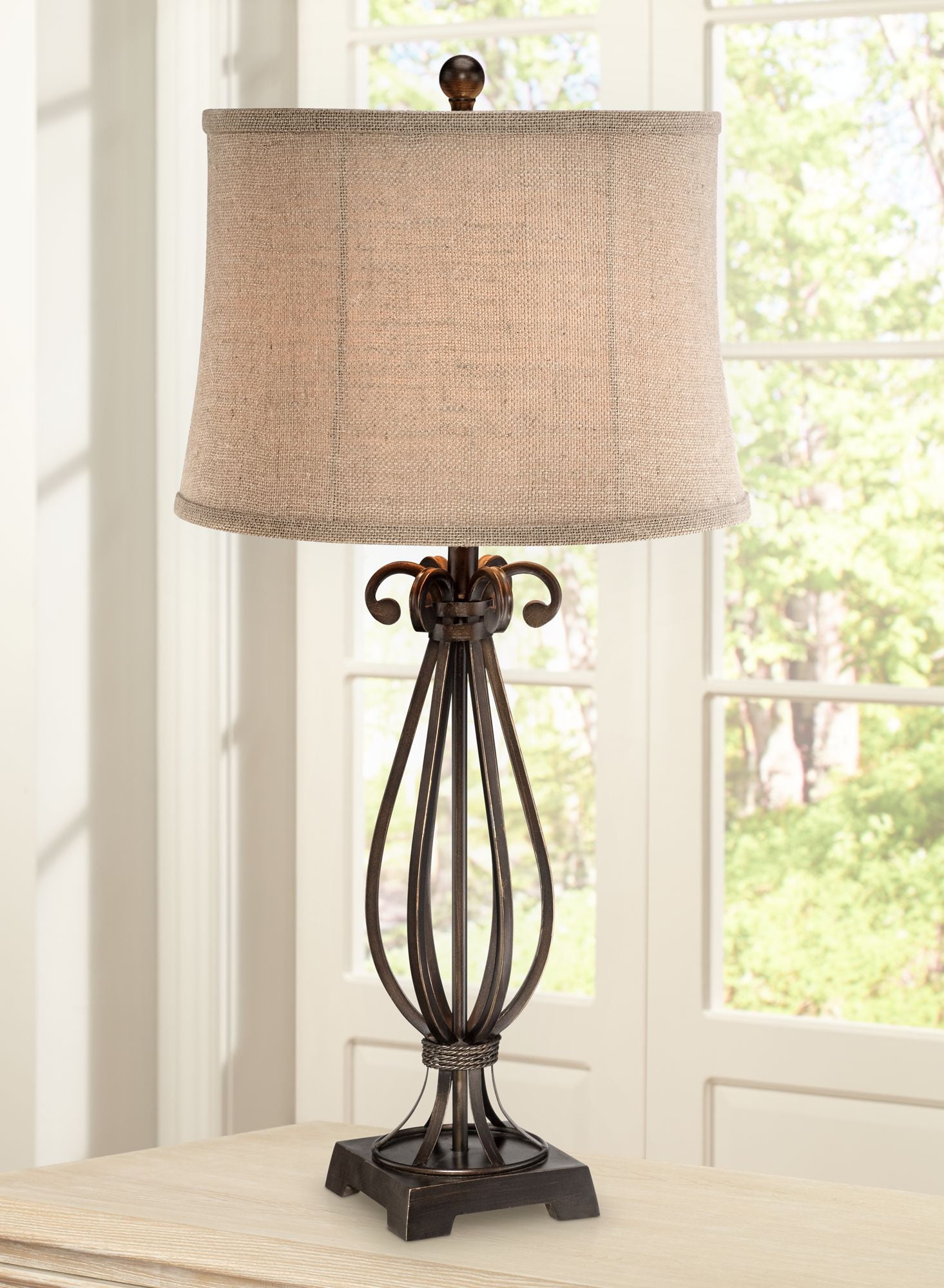 Regency Hill Traditional Table Lamp Iron Open Scroll Base Neutral