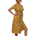 thumbnail image 4 of Women Summer Floral Print V-Neck Dress Short Sleeve High Waist Midi Slim-Fit A-Line Dresses Beach Streetwear, 4 of 8