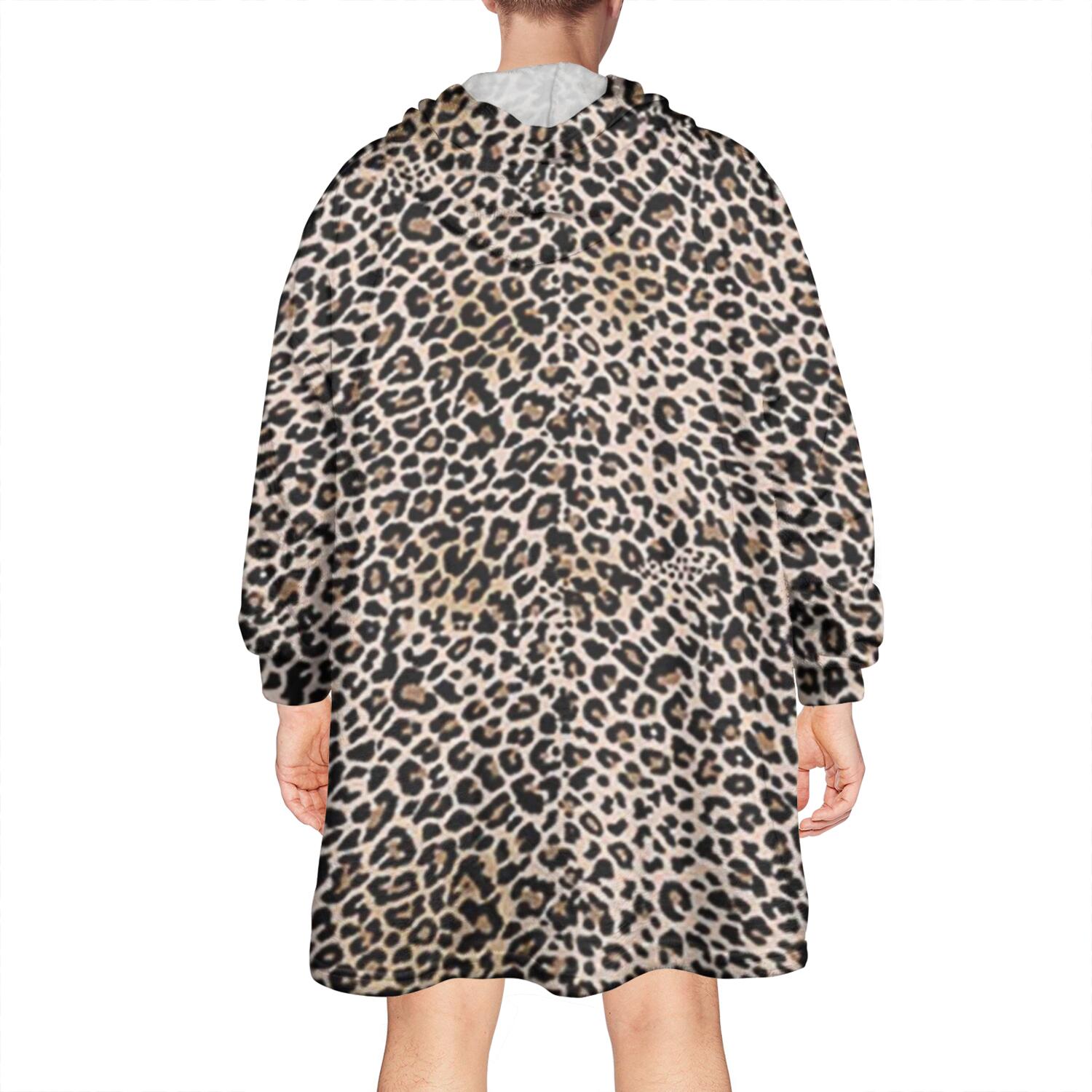 Black and Tan Leopard Print Wearable Oversized Blanket,Wearable Blanket Hoodie for Adults,Cozy Hooded Blankets with Super Pockets,Super Warm Fuzzy Pullover for Women & Men
