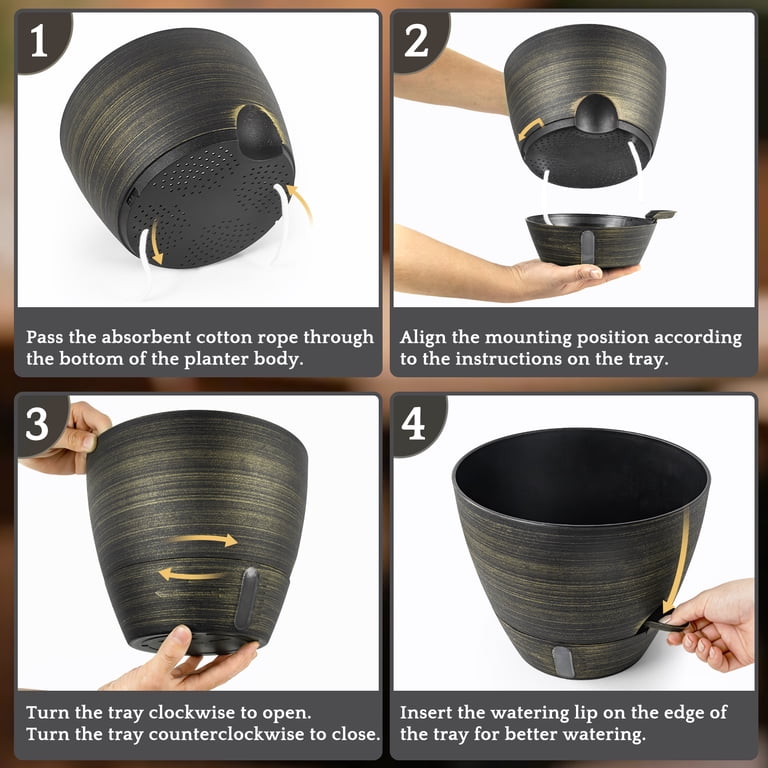 FIASON Self-Watering Planters, 2 Pack 8 Inch Teal Gold photo 3