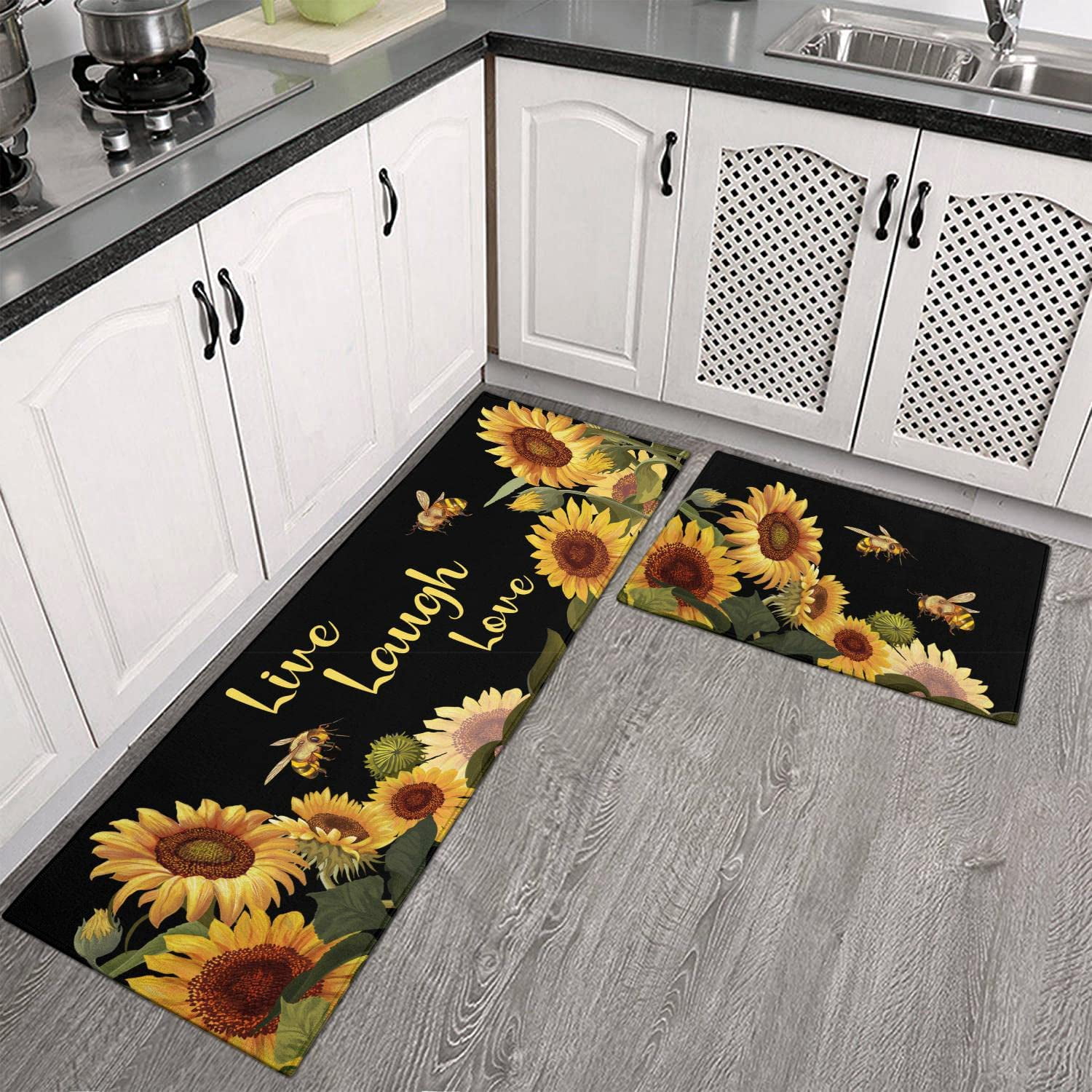 U'Artlines Sunflower Set of 2 Non Slip Kitchen Rugs and Mats