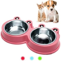 Walbest Durable Stainless Steel Dog Double Bowls Food Water Feeder Resistant Silicone Mat Prevent Slipping No Spill Feeder Pet Bowls for Little Size Dogs/Cats Like Chihuahua