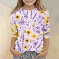 thumbnail image 2 of Cute Summer Tops for Girls Size 7-8 Soft Casual 3/4 Sleeve Crew Neck Girls Shirts Funny Daisy Printed Tees Girls Fashion Blouse T-Shirt Purple 9-10 Years, 2 of 5