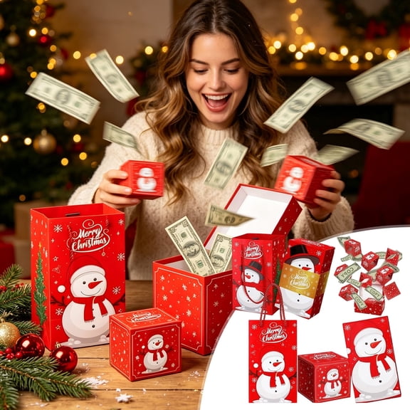 Surprise Gift Box Explosion for Money, Folding Bounce Pop-Up Christmas Cash Gift Box, Merry Christmas Surprise Gift for Birthday Party & Holiday Celebration