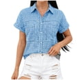 thumbnail image 4 of MYAOYI Womens Tops Gingham Checkered Short Sleeve Shirts, Button Down with Pockets, 4 of 7