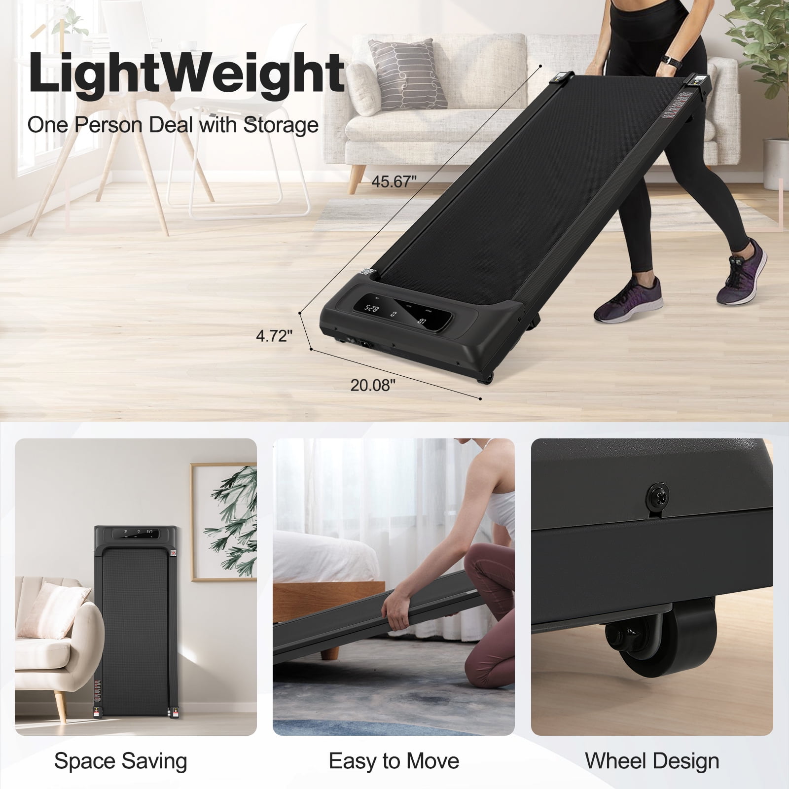Under Desk 2.5HP Treadmill Smart Remote LED Display 300lbs Capacity Walmart