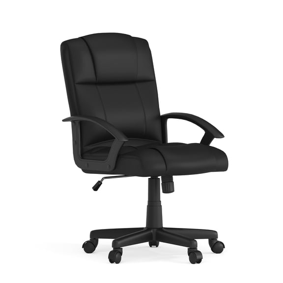 Flash Furniture Flash Fundamentals Mid-Back Black LeatherSoft-Padded Task Office Chair with Arms