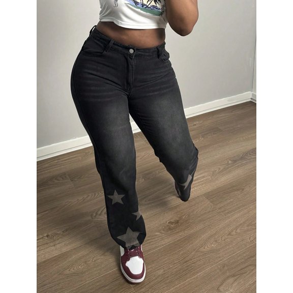 Women's Jeans, Mid Rise Straight Leg Style, Baggy