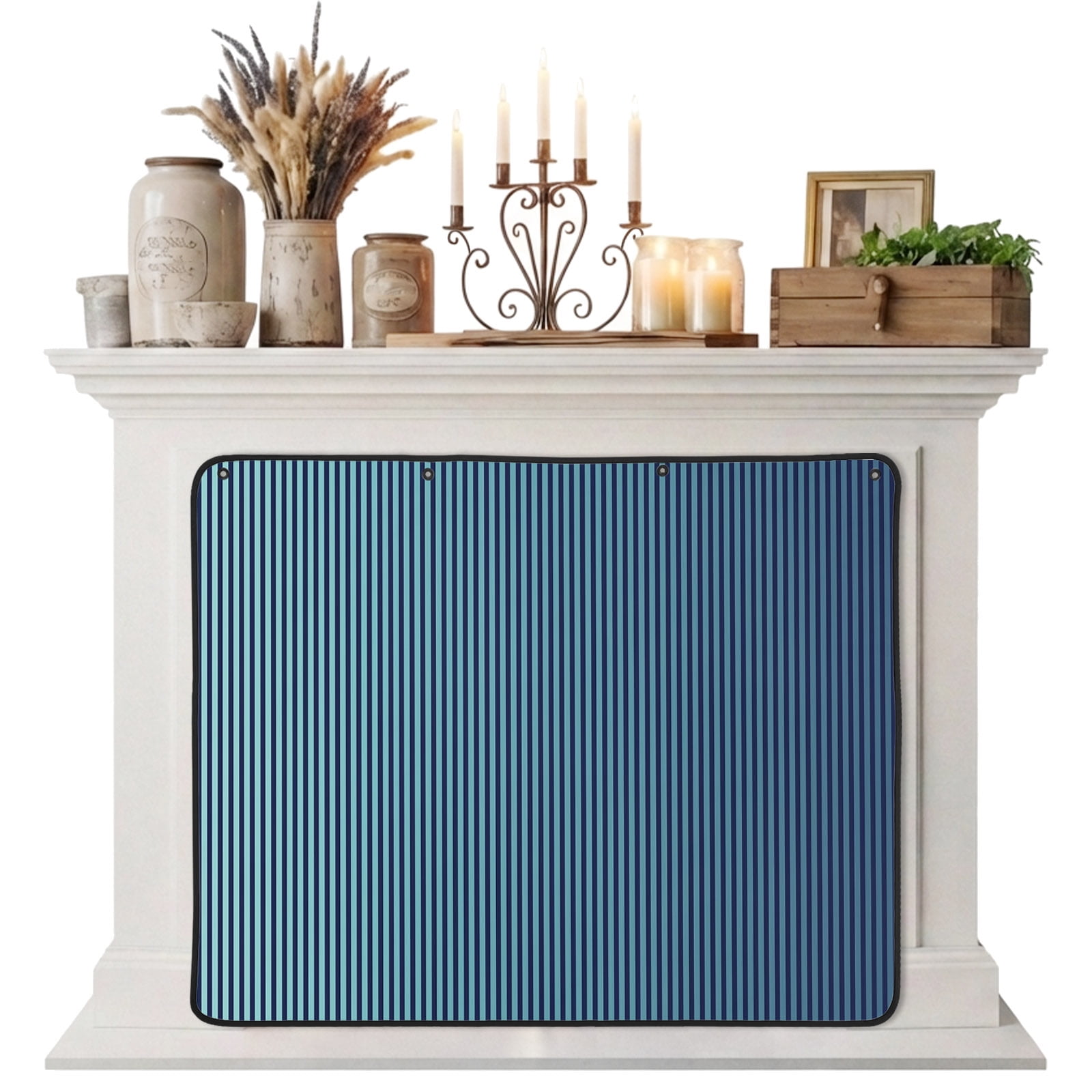 Magnetic Fireplace Cover Navy Blue Horizontal Lines Fireplace Screen Parallel Pinstripes Insulation Fireplace Blocker Blanket Save Energy Fireplace Draft Stopper Covers for Living Room 39x32