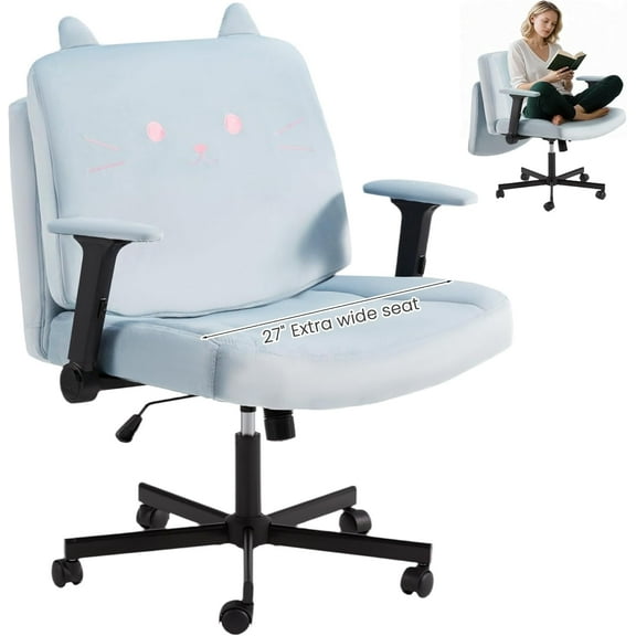 HOMREST Criss Cross Chair with Wheels, Oversized Office Chair Featuring Extra-Wide Seat & Adjustable Backrest for Home Office, Cute & Comfortable Chair for Dressing, Gaming, Reading(Blue)