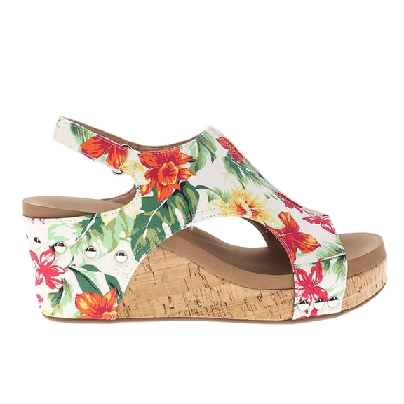Corkys Womens Carley Floral Studded Slingback Wedge Casual Shoes