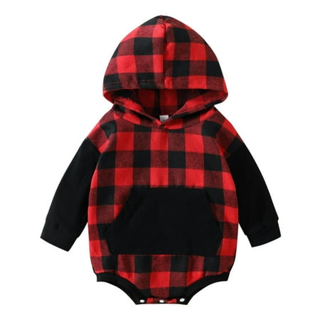 

TAIAOJING Baby Romper Jumpsuit Toddler Boys Girls Long Sleeve Lattice Prints Hoodie Jumpsuit Outfit 6-9 Months