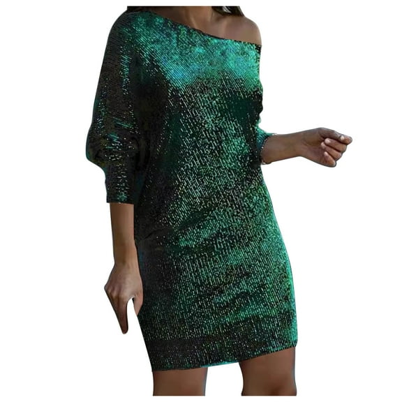 Elegant Women's V Neck Sequin Midi Dress Off Shoulder Formal Party Gown Spring Summer Evening Occasion