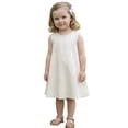 thumbnail image 1 of XQYLOS Robe d'Été Sans Manches pour Tout-Petits Filles Robes d'Été Sans Manches Col Rond Couleur Unie Coton Lin Respirant Robe Décontractée 1 à 8 Ans, 1 of 9