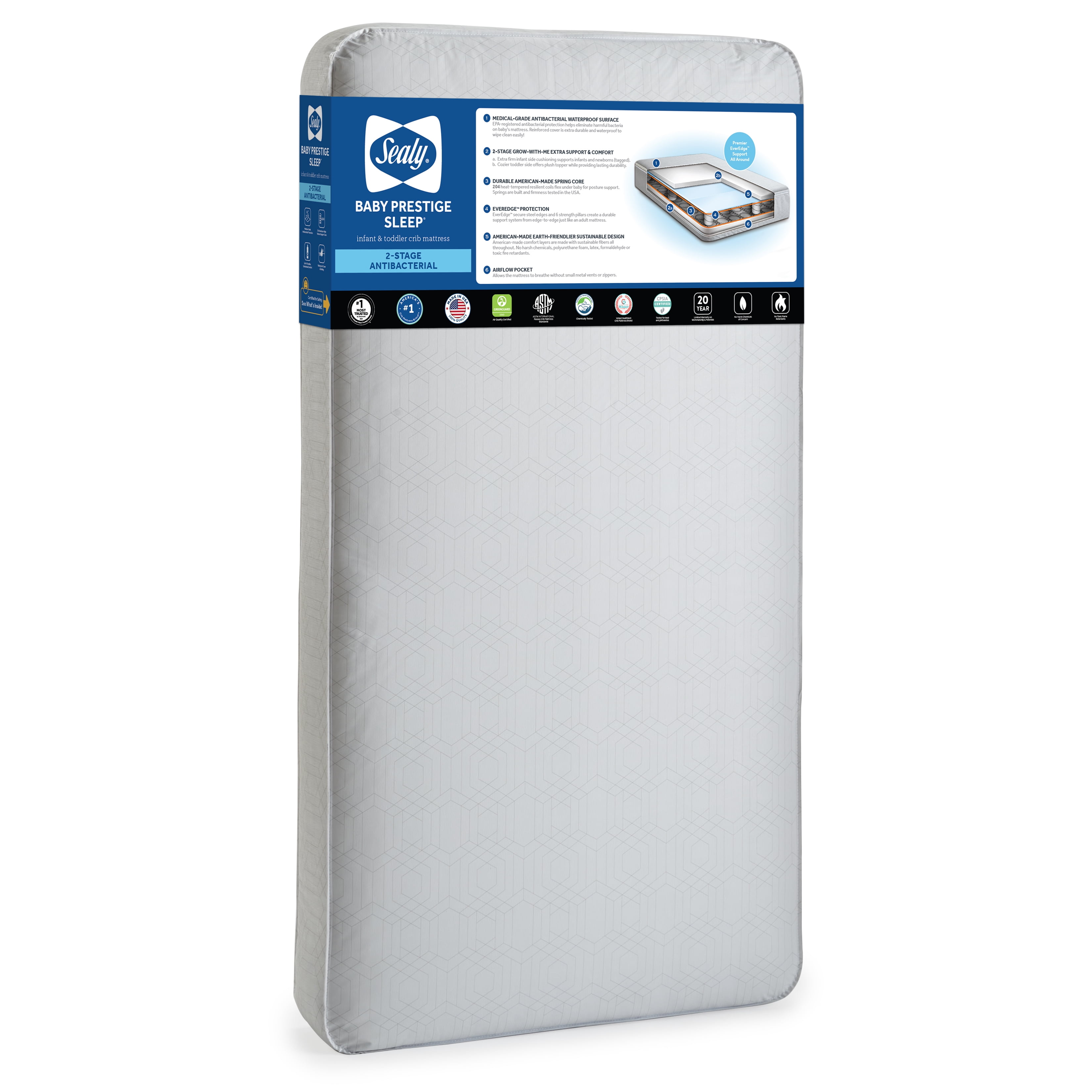 Sealy Baby Prestige Sleep 2-Stage Crib Mattress and Toddler Mattress, Antibacterial Waterproof