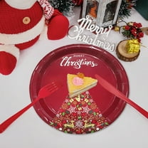 Vrorvz 10 Pack Tree Themed Long Lasting Disposable Tableware Set Christmas Plates Christmas Paper Plates Suit for Parties and Home Use 9.1in Red