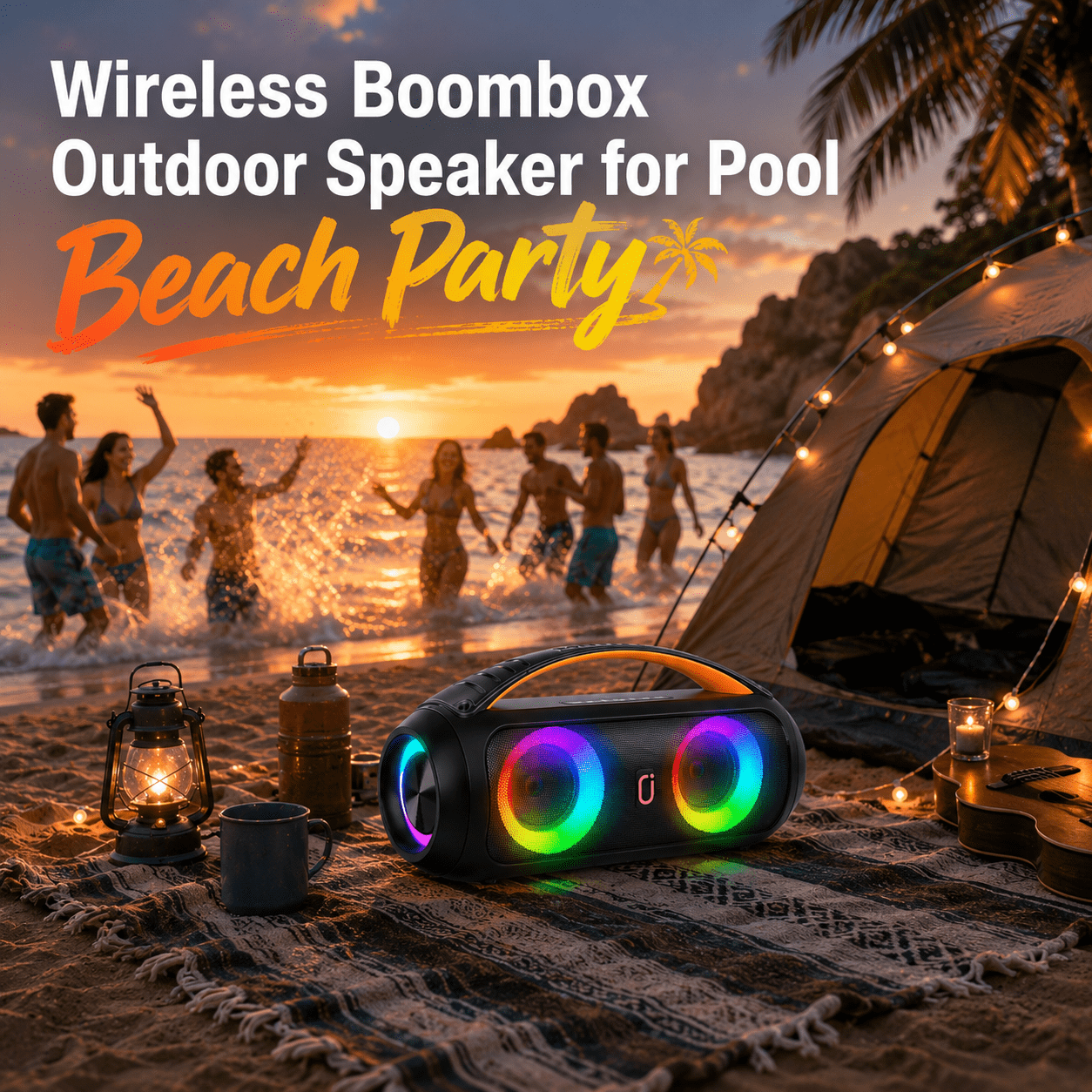 JYX Bluetooth Speaker, IPX5 Waterproof Wireless Portable Outdoor Party Speakers with Rgb Lights, 40W Stereo Deep Bass Boombox for Pool, Beach, D16
