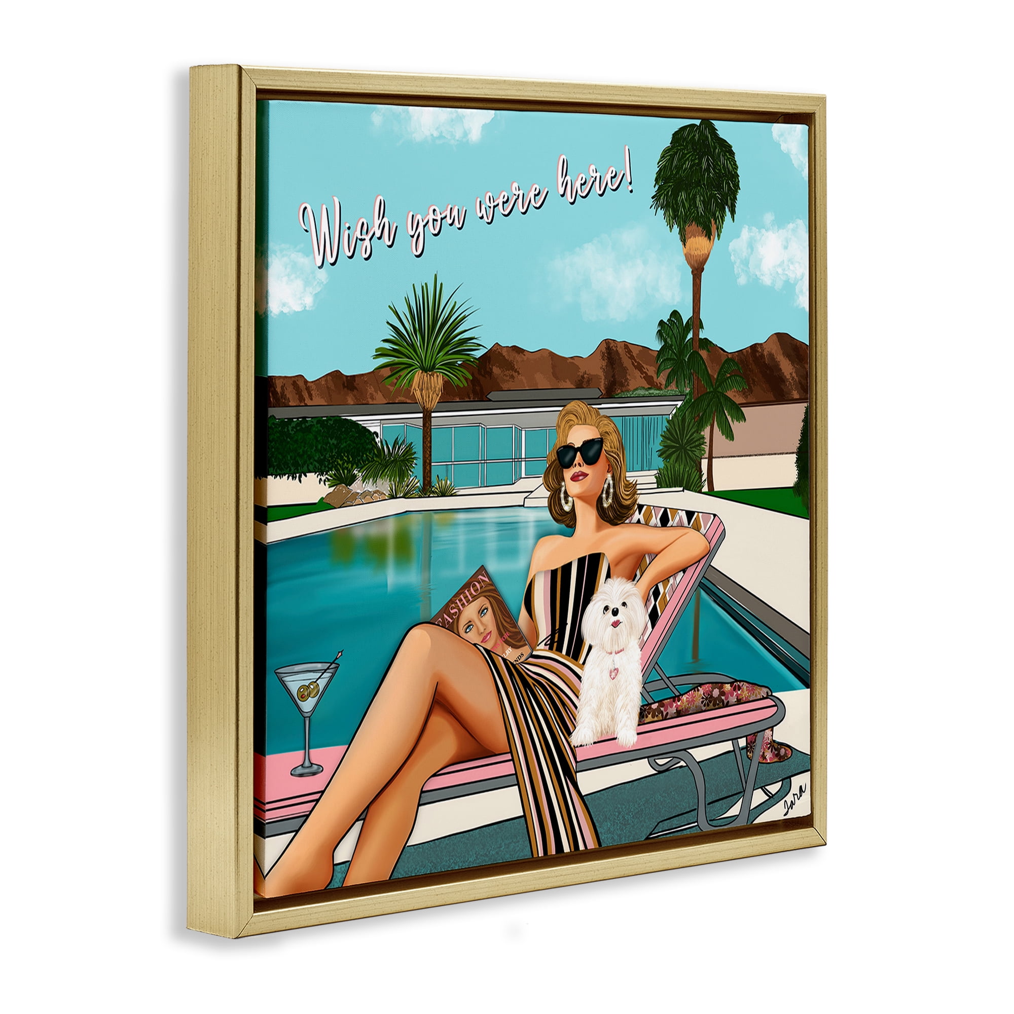 Stupell Industries Wish You Were Here Palm Springs Gold Framed Floater Canvas Wall Art, design by Tara Boone