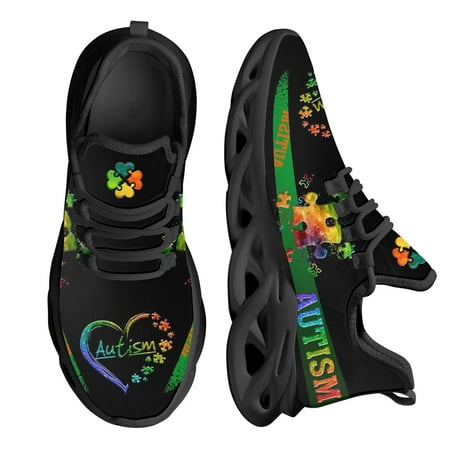 

Women Casual Shoes Fashion Height-increasing Mesh Sneakers Autism Awareness Puzzle Design Walking Footwear Chaussure