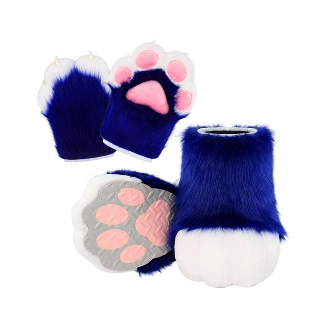 BELOVING Cosplay Pattes d'Animaux Chaussures Griffes de Chat Bottes pour Vacances Mascarade Jeu de Rôle Bleu Foncé