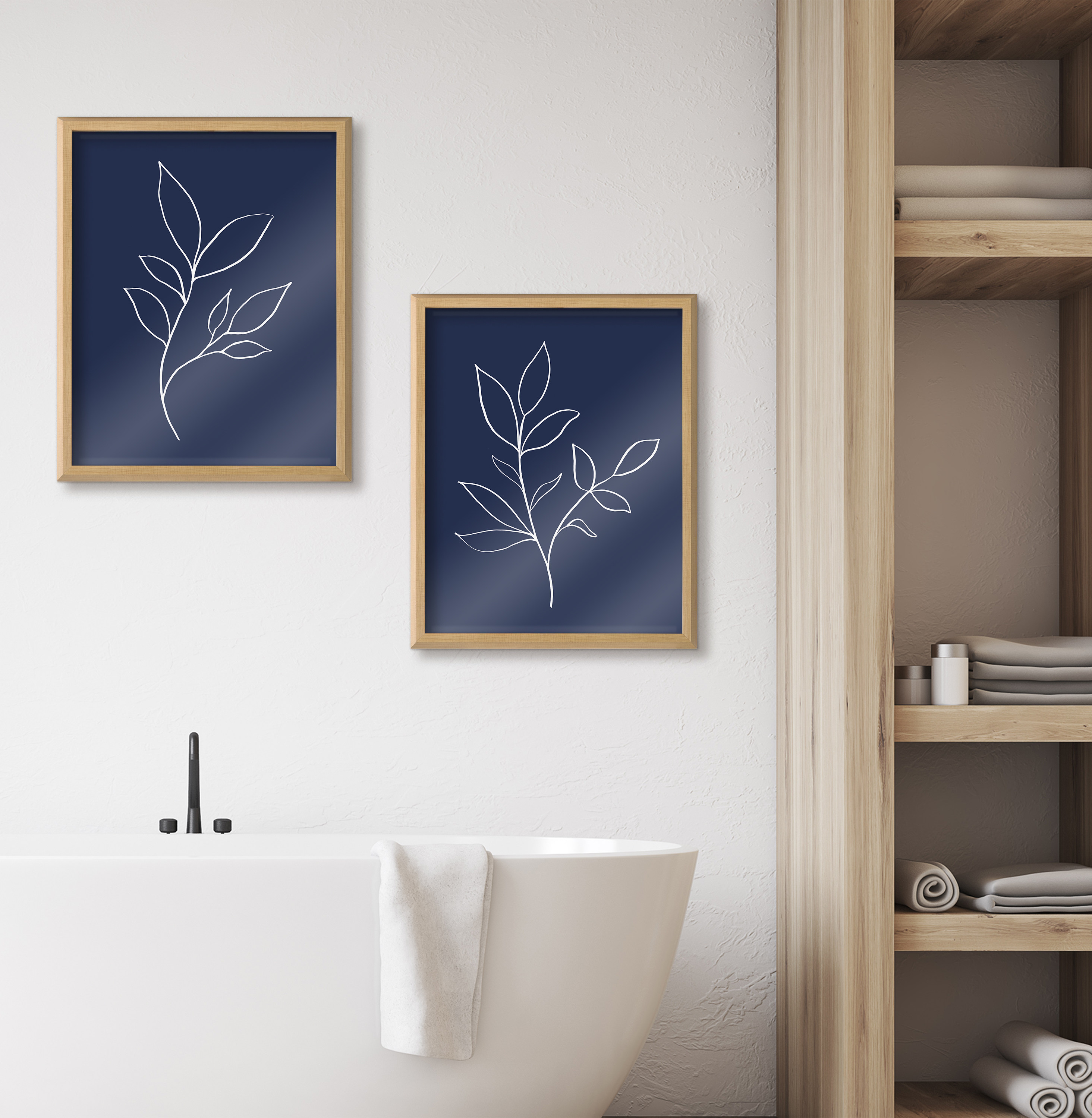 Blake Modern Blue Botanical Line Sketch Print 3 16 in x 20 in Framed Drawing Art Prints, by Kate and Laurel