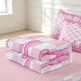 thumbnail image 6 of Manfei Minimalist Check Zipper Full Size Comforter Sets with Fitted Sheet and 2 Pillowcases,Cartoon Ice Cream Drip Zipper Bedding Set,Pink White,Pink Reversible,4pcs, 6 of 8