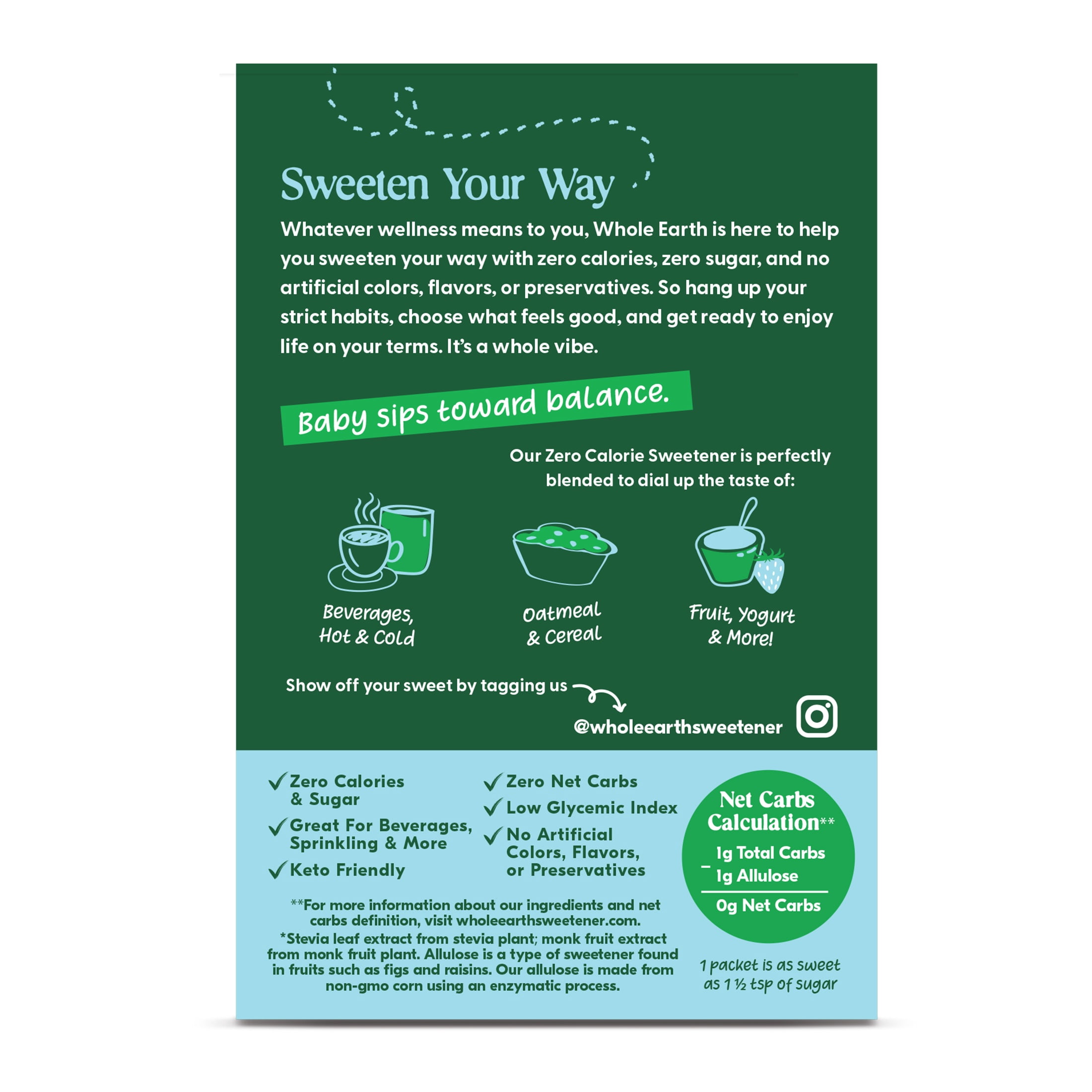 Whole Earth Zero Calorie Stevia, Monk Fruit & Allulose Sweetener Packets, Zero Calorie Sugar Substitute, Keto, Non-GMO, Erythritol-Free, 80 Count