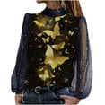 thumbnail image 1 of Moda mujer Casual mariposa impresa hilo neto lentejuelas empalme manga larga pulóver blusa camiseta Tops Fridja  hkj4807, 1 of 8