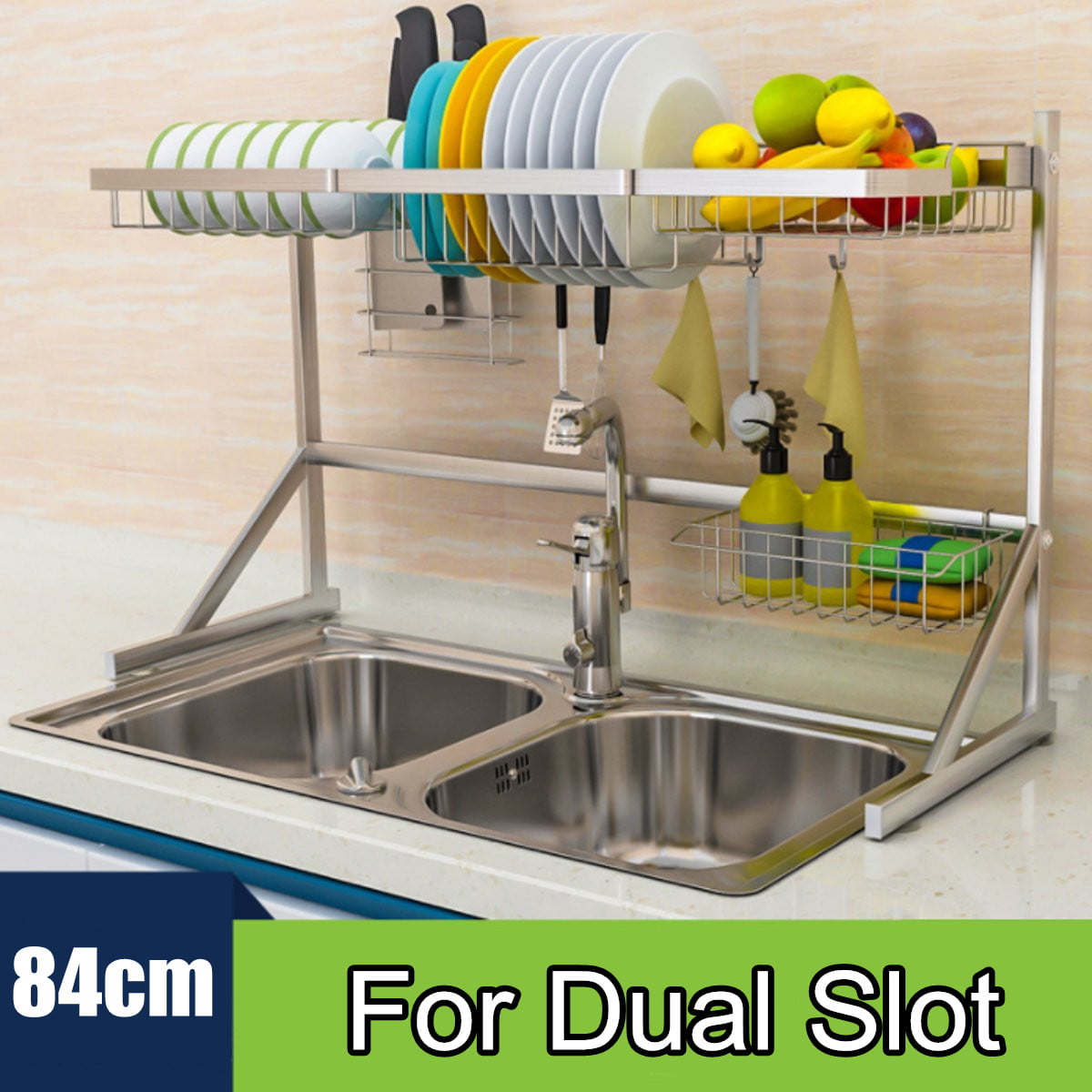 64/84CM Over Sink Dish Drying Rack Stainless Steel Kitchen Cutlery Shelf Holder 